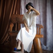 Wash pure linen hand-made dress