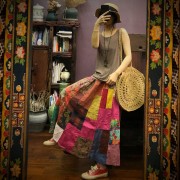 Hundred cloth patchwork hemp swing half skirt